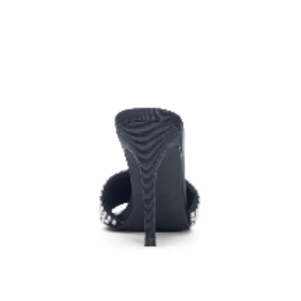 Chinese Laundry Black Heeled Mules with Silver Crystal Strap